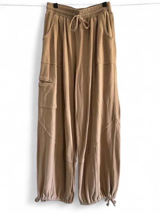 easel Pants - Easel Medium Boho Balloon Leg Cargo Lounge Pants Beige Lagenlook